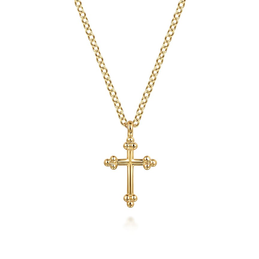 14K Yellow Plain Gold Bujukan 12mm Cross Necklace - Everett Jewelry