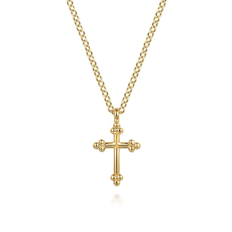 14K Yellow Plain Gold Bujukan 12mm Cross Necklace - Everett Jewelry