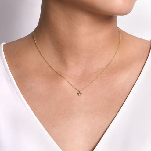 14K Yellow - White Gold Diamond Evil Eye Pendant Necklace - Everett Jewelry