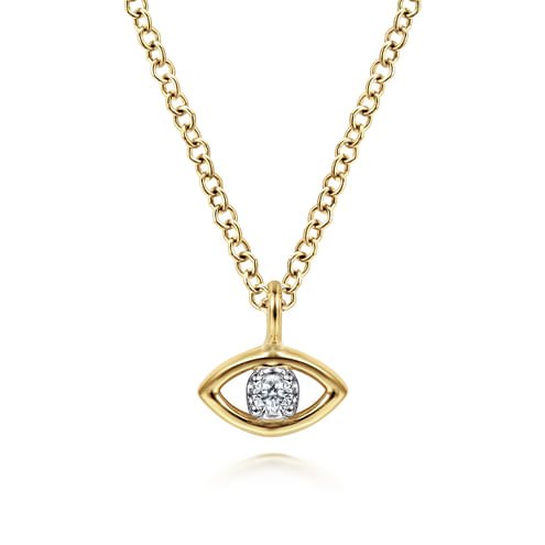 14K Yellow - White Gold Diamond Evil Eye Pendant Necklace - Everett Jewelry
