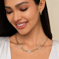 14K Yellow - White Gold Layered 15mm Diamond Huggie Earrings - Everett Jewelry