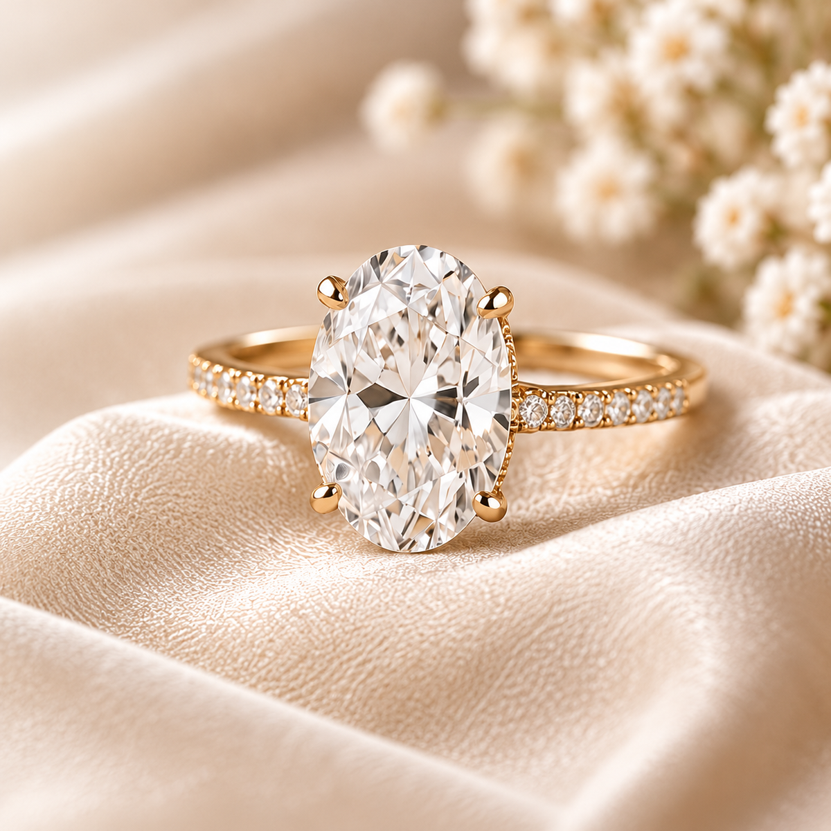 Oval-cut diamond engagement ring in yellow gold at Everett Jewelry in Shreveport, Louisiana.