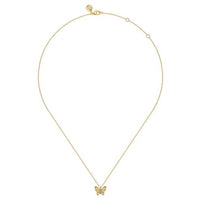 Butterfly - 14K Yellow Gold Butterfly Necklace With Diamond Cut Finish And Graduating Diamonds - Everett Jewelry