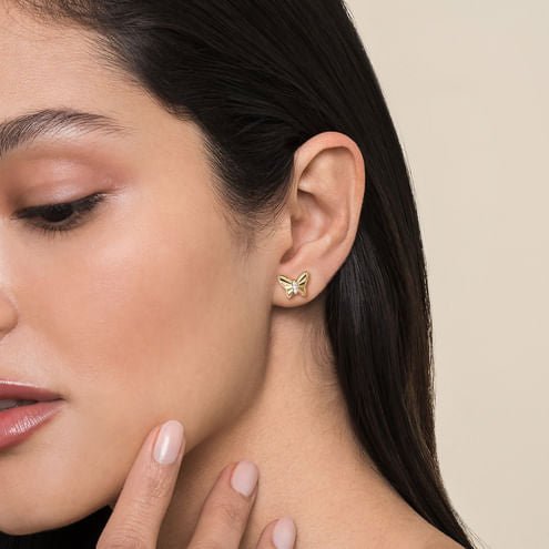 Butterfly - 14K Yellow Gold Diamond Butterfly Stud Earrings - Everett Jewelry