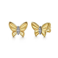 Butterfly - 14K Yellow Gold Diamond Butterfly Stud Earrings - Everett Jewelry
