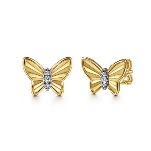 Butterfly - 14K Yellow Gold Diamond Butterfly Stud Earrings - Everett Jewelry