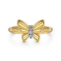 Butterfly - 14K Yellow Gold Diamond Diamond Cut Butterfly Ring - Everett Jewelry