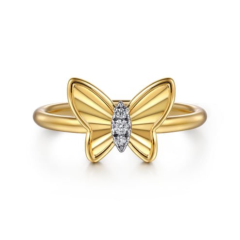 Butterfly - 14K Yellow Gold Diamond Diamond Cut Butterfly Ring - Everett Jewelry