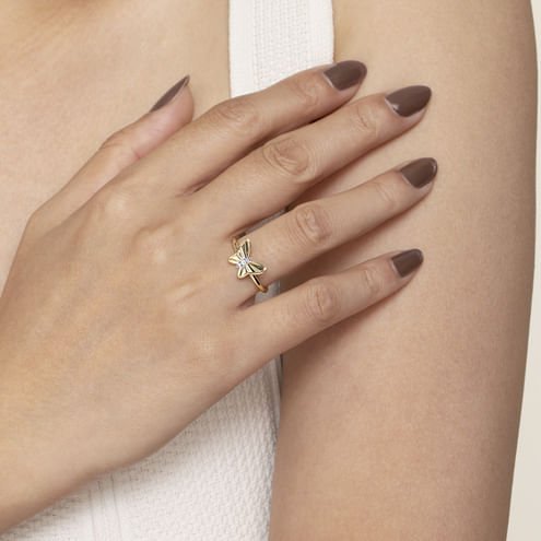 Butterfly - 14K Yellow Gold Diamond Diamond Cut Butterfly Ring - Everett Jewelry