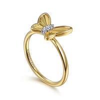 Butterfly - 14K Yellow Gold Diamond Diamond Cut Butterfly Ring - Everett Jewelry