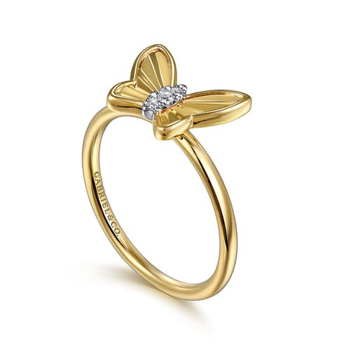 Butterfly - 14K Yellow Gold Diamond Diamond Cut Butterfly Ring - Everett Jewelry