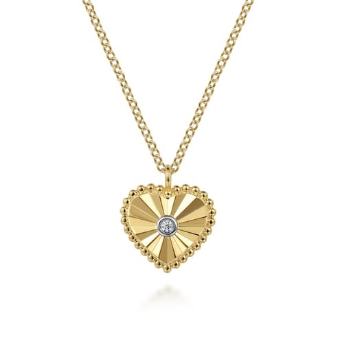 Diamond Cut - 14K White And Yellow Gold Diamond And Heart Pendant Necklace - Everett Jewelry