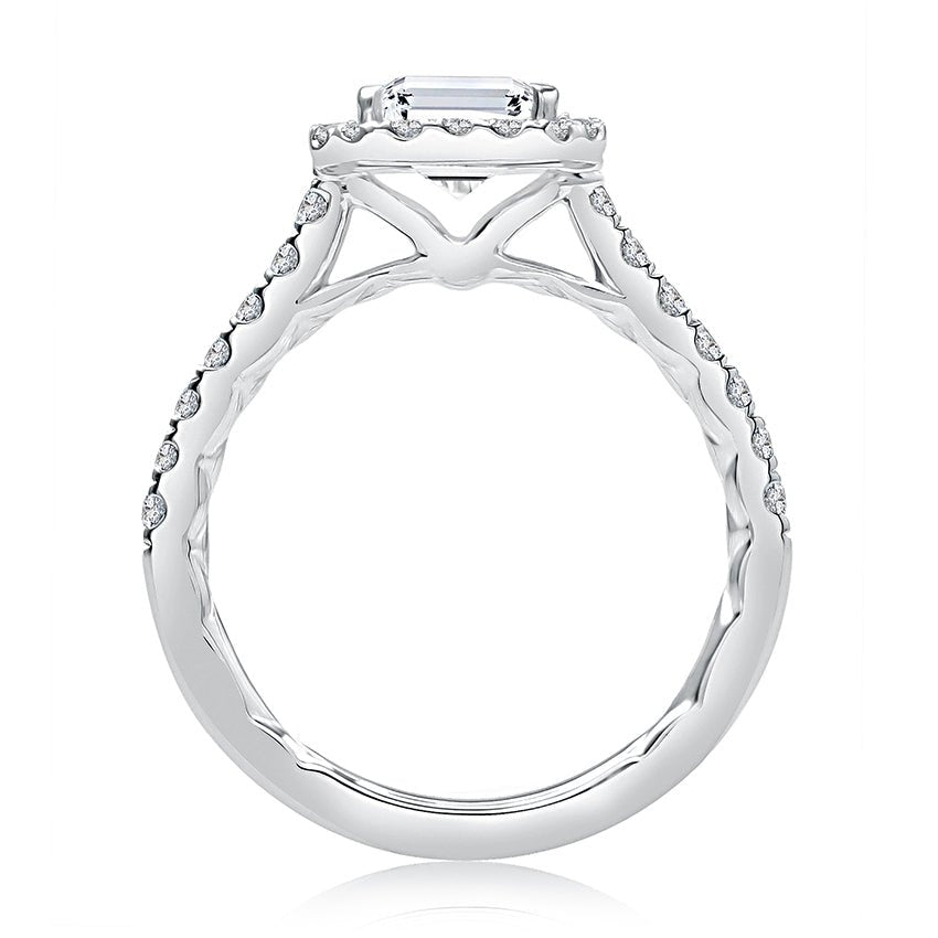 Emerald Cut Diamond Halo Engagement Ring with Quilted Interior - Everett Jewelry