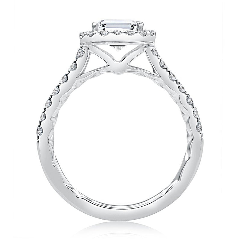 Emerald Cut Diamond Halo Engagement Ring with Quilted Interior - Everett Jewelry