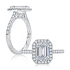 Emerald Cut Diamond Halo Engagement Ring with Quilted Interior - Everett Jewelry