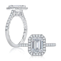 Emerald Cut Diamond Halo Engagement Ring with Quilted Interior - Everett Jewelry