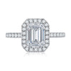 Emerald Cut Diamond Halo Engagement Ring with Quilted Interior - Everett Jewelry