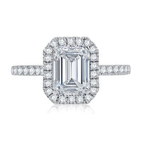 Emerald Cut Diamond Halo Engagement Ring with Quilted Interior - Everett Jewelry