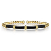 Enamel - 14K Yellow Gold Bujukan and Bar Split Bangle with Black Enamel - Everett Jewelry