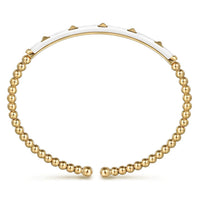Enamel - 14K Yellow Gold Bujukan Beads and Pyramid Split Bangle with White Enamel - Everett Jewelry