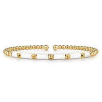 Enamel - 14K Yellow Gold Bujukan Beads and Pyramid Split Bangle with White Enamel - Everett Jewelry