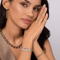 Enamel - 14K Yellow Gold Bujukan Beads and Pyramid Split Bangle with White Enamel - Everett Jewelry