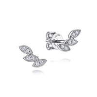 Floral - 14K White Gold Diamond Leaf Shape Stud Earrings - Everett Jewelry