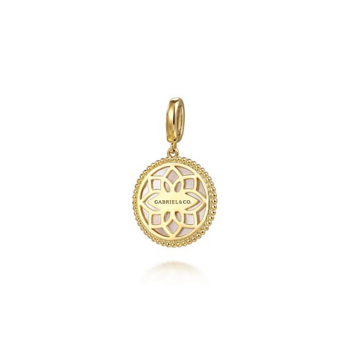 Floral - 14K Yellow Gold Bujukan Diamond and Mother of Pearl Medallion Pendant in size 18mm With Detachable Bail - Everett Jewelry