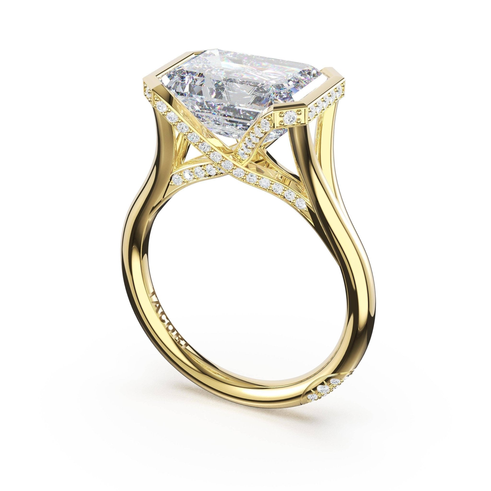 Founder's Collection | Emerald East - West Semi Bezel Solitaire Engagement Ring - Everett Jewelry