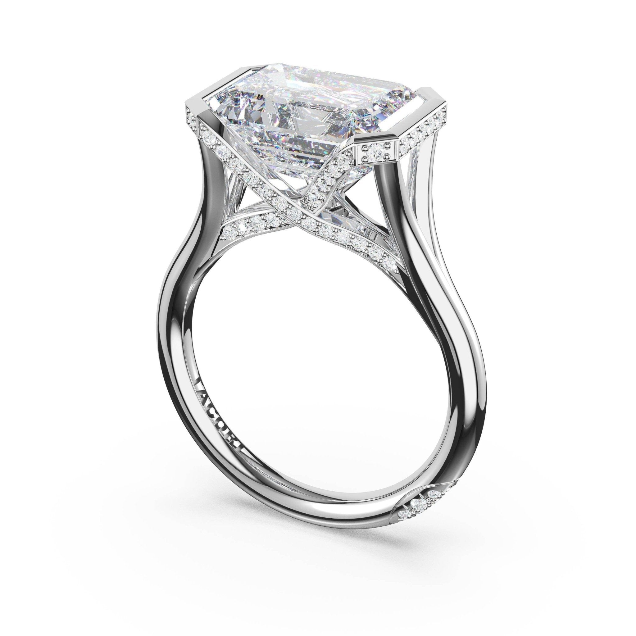 Founder's Collection | Emerald East - West Semi Bezel Solitaire Engagement Ring - Everett Jewelry