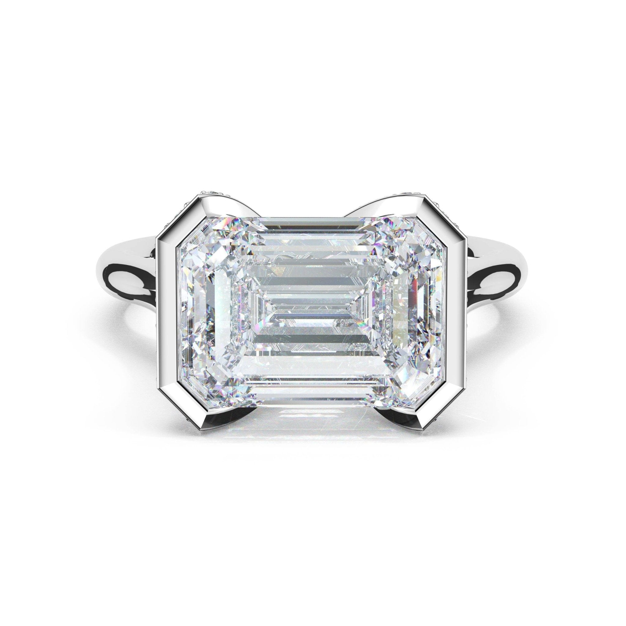 Founder's Collection | Emerald East - West Semi Bezel Solitaire Engagement Ring - Everett Jewelry