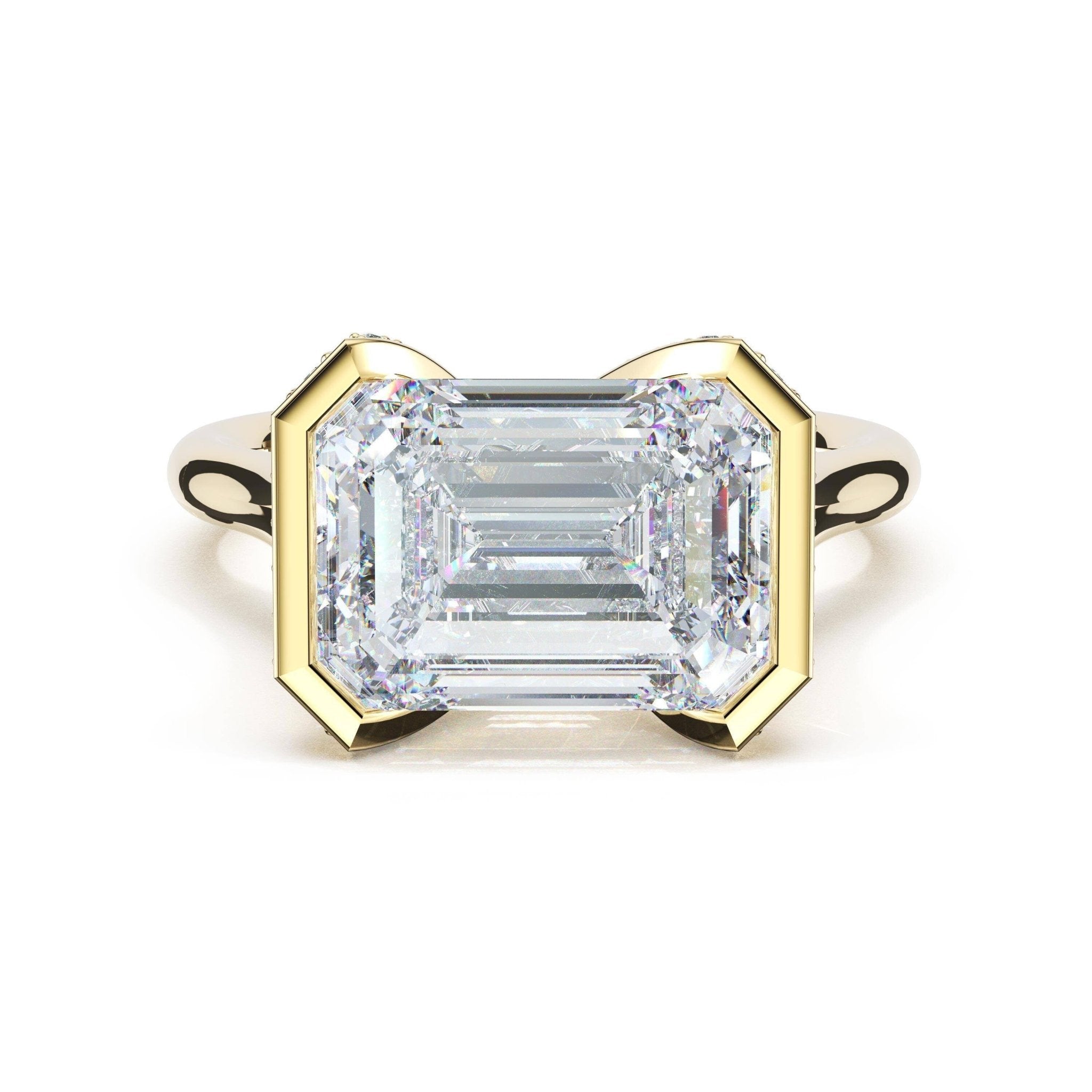 Founder's Collection | Emerald East - West Semi Bezel Solitaire Engagement Ring - Everett Jewelry