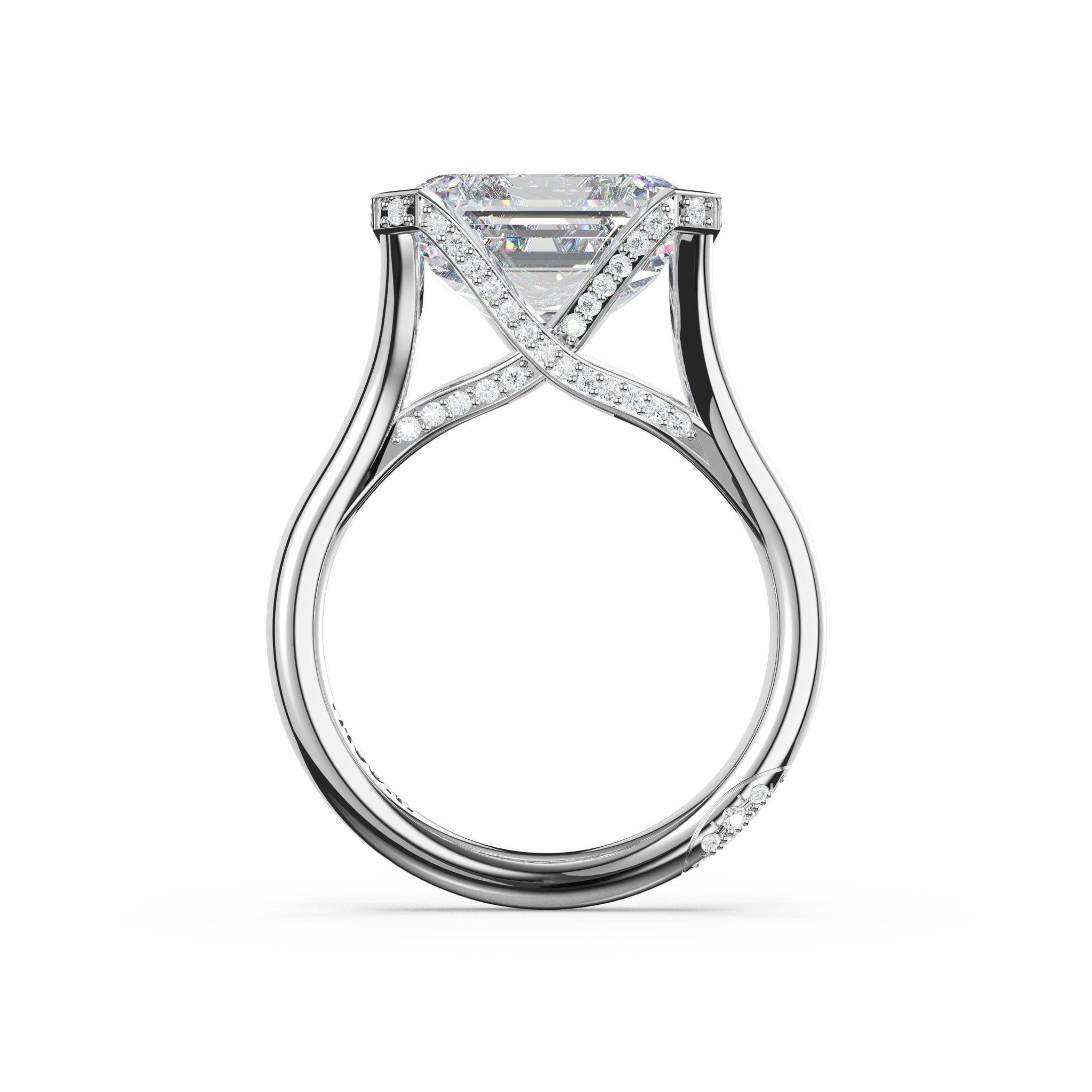 Founder's Collection | Emerald East - West Semi Bezel Solitaire Engagement Ring - Everett Jewelry