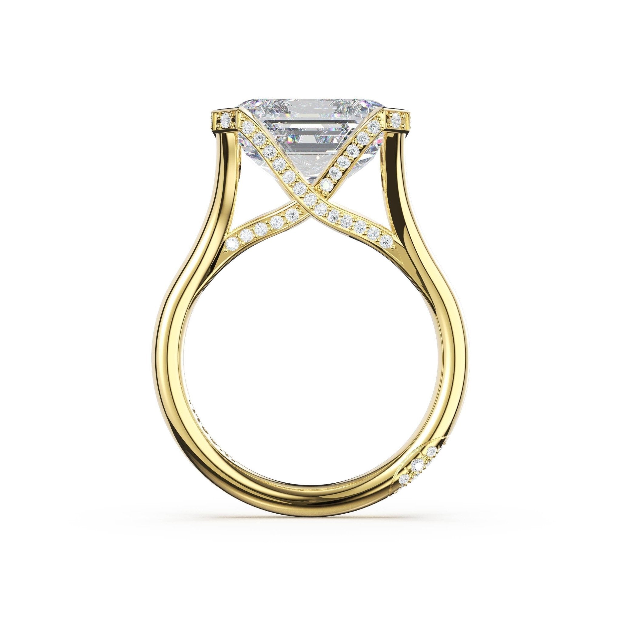 Founder's Collection | Emerald East - West Semi Bezel Solitaire Engagement Ring - Everett Jewelry