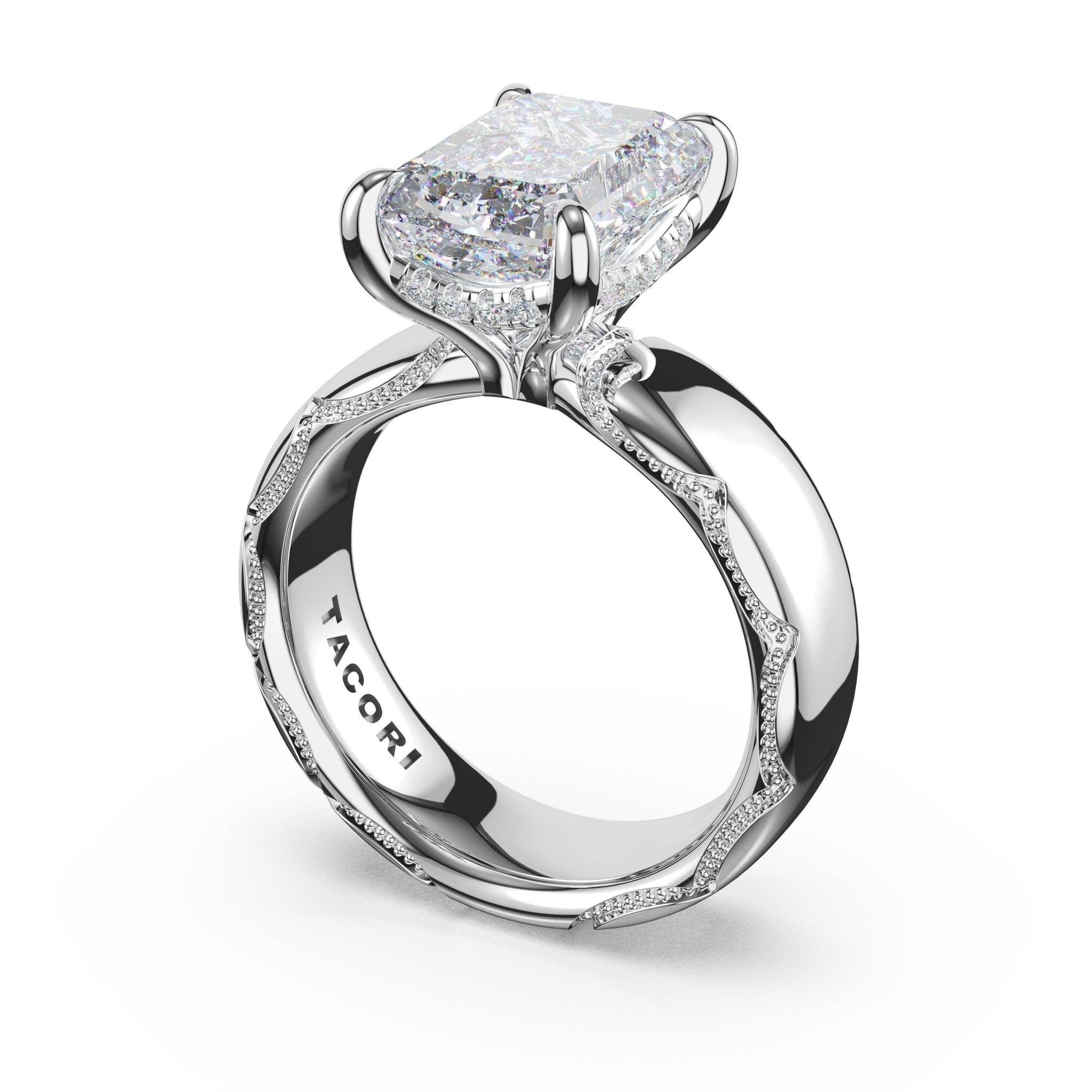 Founder's Collection | Emerald Solitaire Cigar Band Engagement Ring - Everett Jewelry