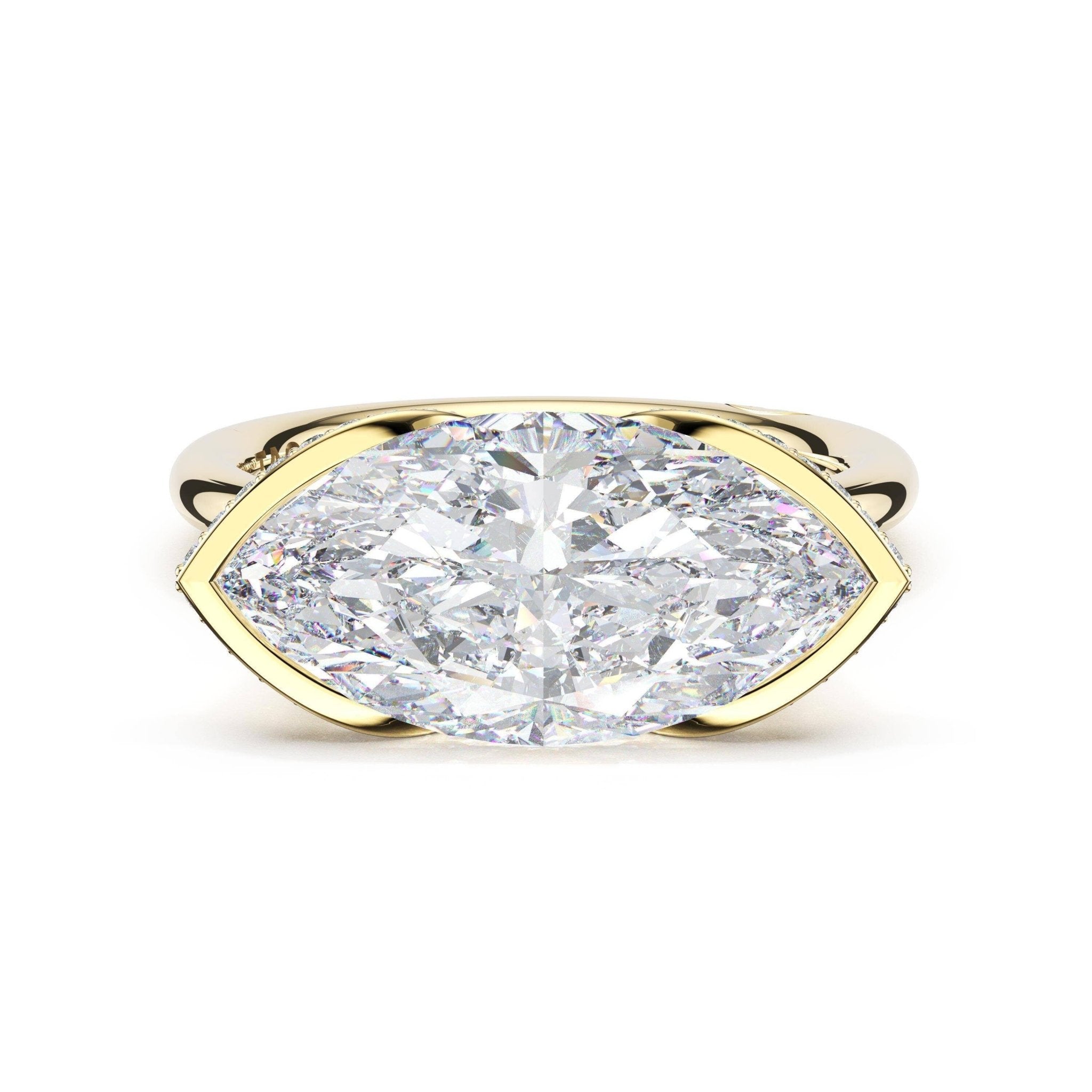 Founder's Collection | Marquise East - West Semi Bezel Solitaire Engagement Ring - Everett Jewelry