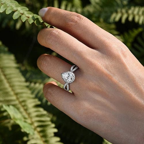 Cheri Vintage Style Halo Pear Shape Diamond Engagement Ring | Kranich's Inc