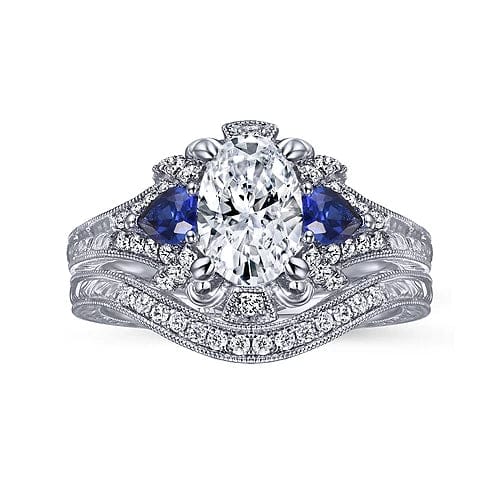 Gabriel Bridal ENGAGEMENT RINGS Chrystie - 14K White Gold Oval Sapphire and Diamond Engagement Ring