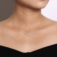 Gabriel Fashion Necklaces and Pendants 14K White Gold Diamond Curved Bar Necklace