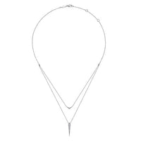 Gabriel Fashion Necklaces and Pendants 14K White Gold Layered Pave Diamond Bar and Spike Pendant Necklace