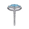 Gabriel Fashion Rings 925 Sterling Silver Oval Rock Crystal and Turquoise Signet Ring with White Sapphire Halo