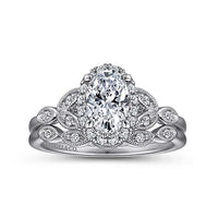 Katriane - Vintage Inspired 14K White Gold Oval Halo Diamond Engagement Ring - Everett Jewelry