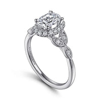 Katriane - Vintage Inspired 14K White Gold Oval Halo Diamond Engagement Ring - Everett Jewelry