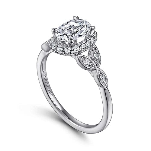 Katriane - Vintage Inspired 14K White Gold Oval Halo Diamond Engagement Ring - Everett Jewelry
