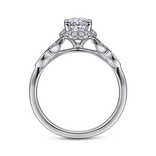 Katriane - Vintage Inspired 14K White Gold Oval Halo Diamond Engagement Ring - Everett Jewelry