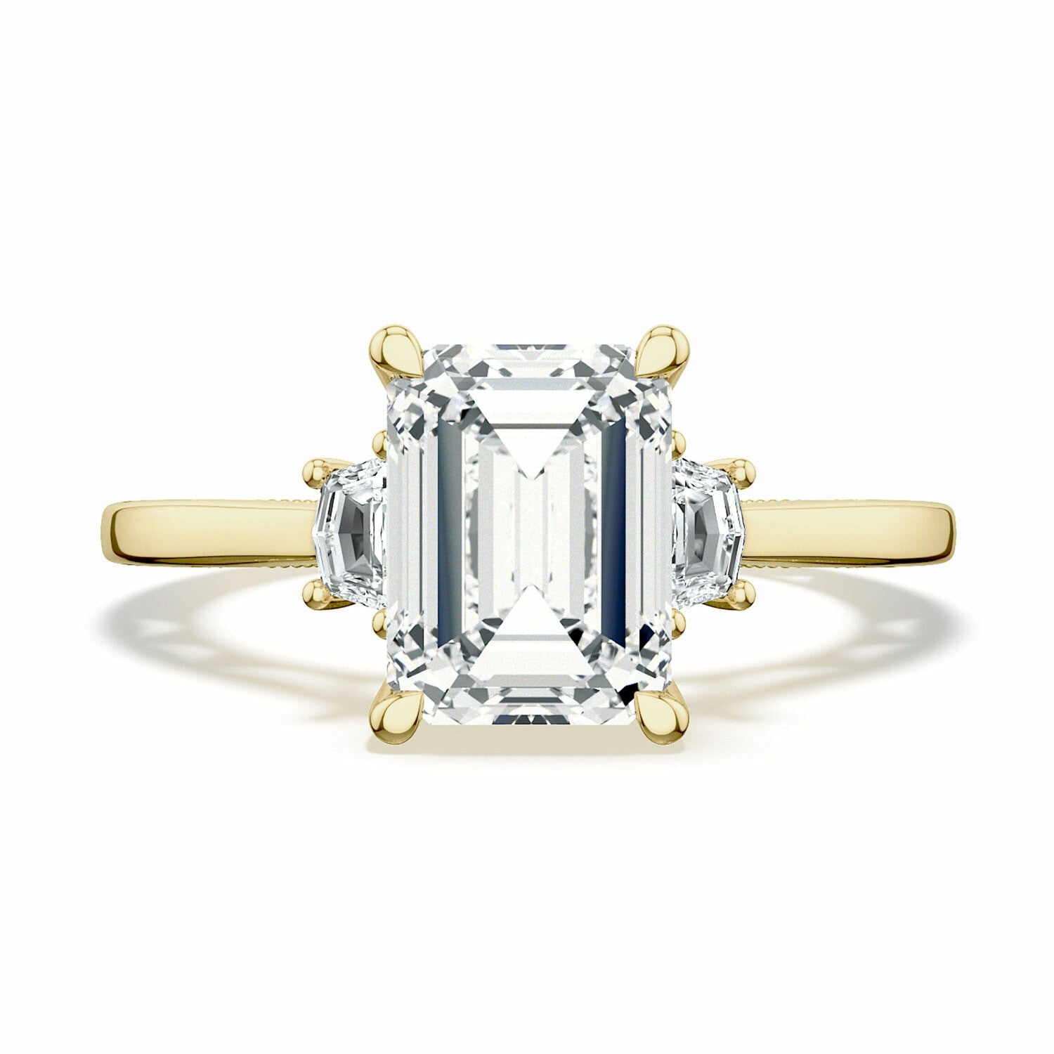 Lunetta Crescent | Emerald 3 - Stone Engagement Ring - Everett Jewelry