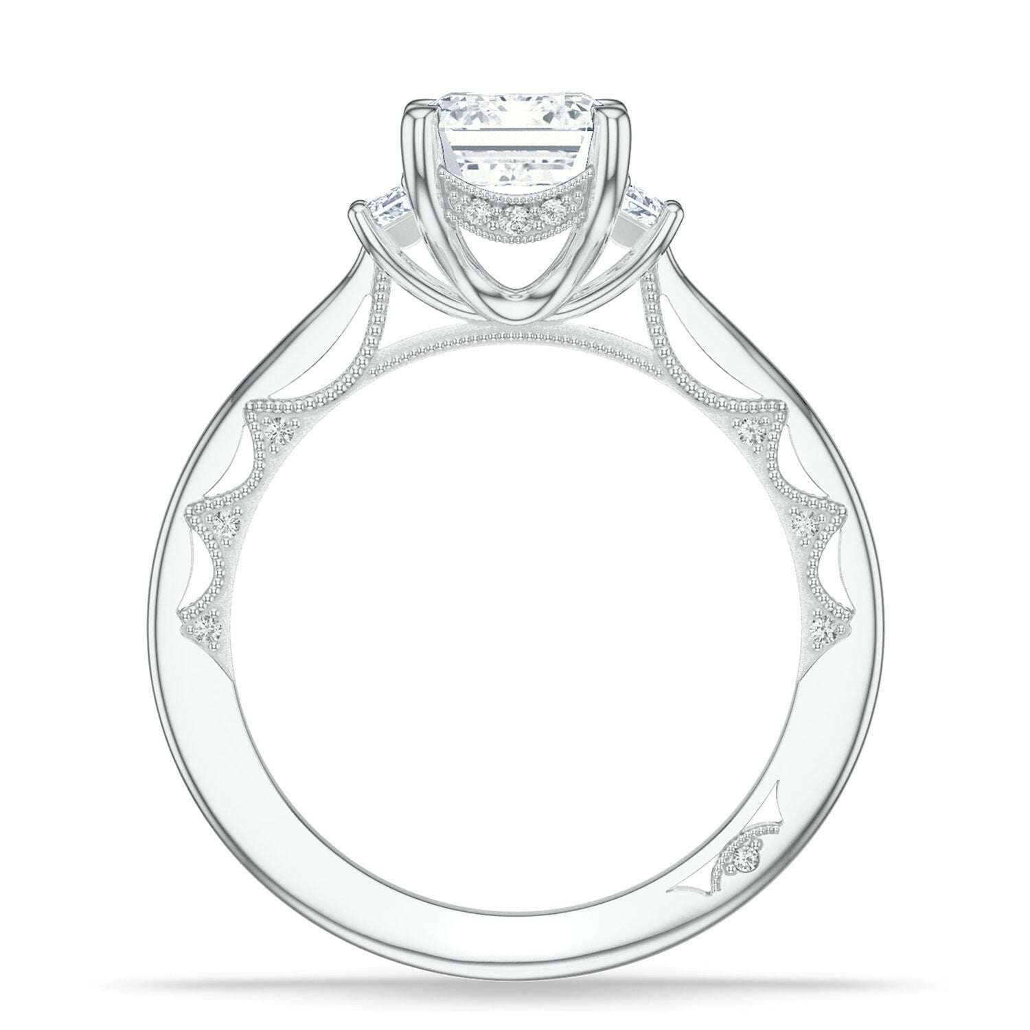 Lunetta Crescent | Emerald 3 - Stone Engagement Ring - Everett Jewelry