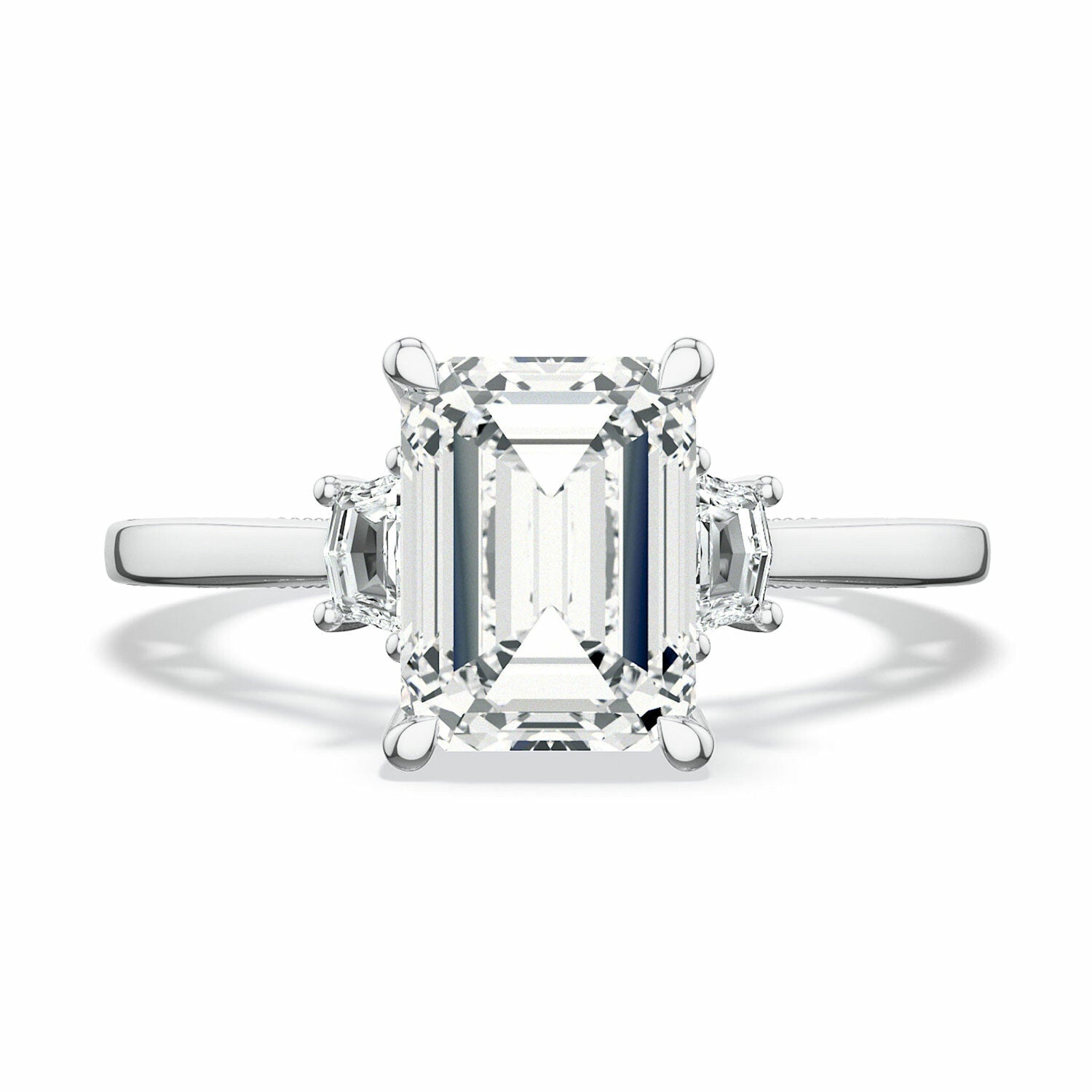 Lunetta Crescent | Emerald 3 - Stone Engagement Ring - Everett Jewelry