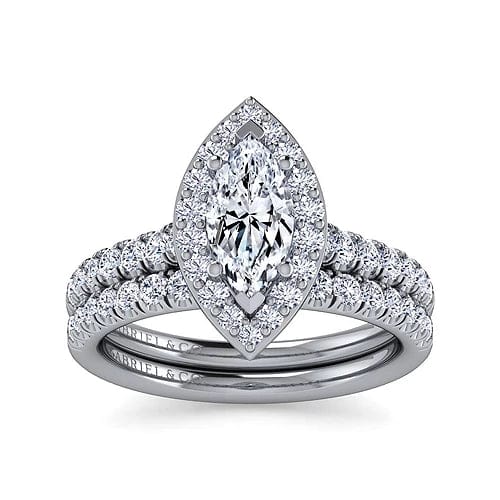 Lyla - 14K White Gold Marquise Halo Diamond Engagement Ring - Everett Jewelry