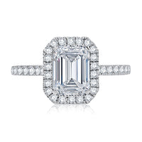 Emerald Cut Diamond Halo Engagement Ring with Quilted Interior